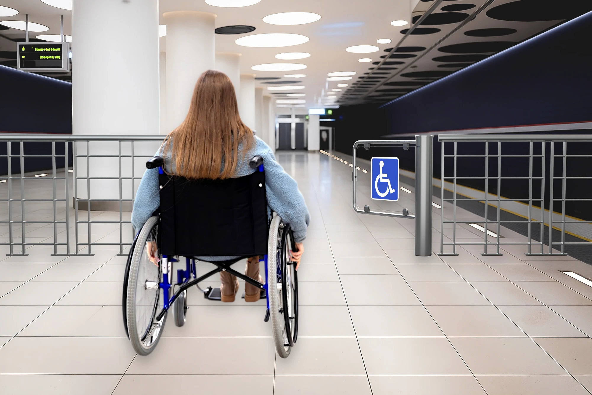 Barrera peatonal motorizada de acceso de cortesía, sistema de puerta abatible con sensor para control de flujo bidireccional y validación de tarjetas, acceso a personas con discapacidad y cortesía, puertas abatibles para personas con poca movilidad