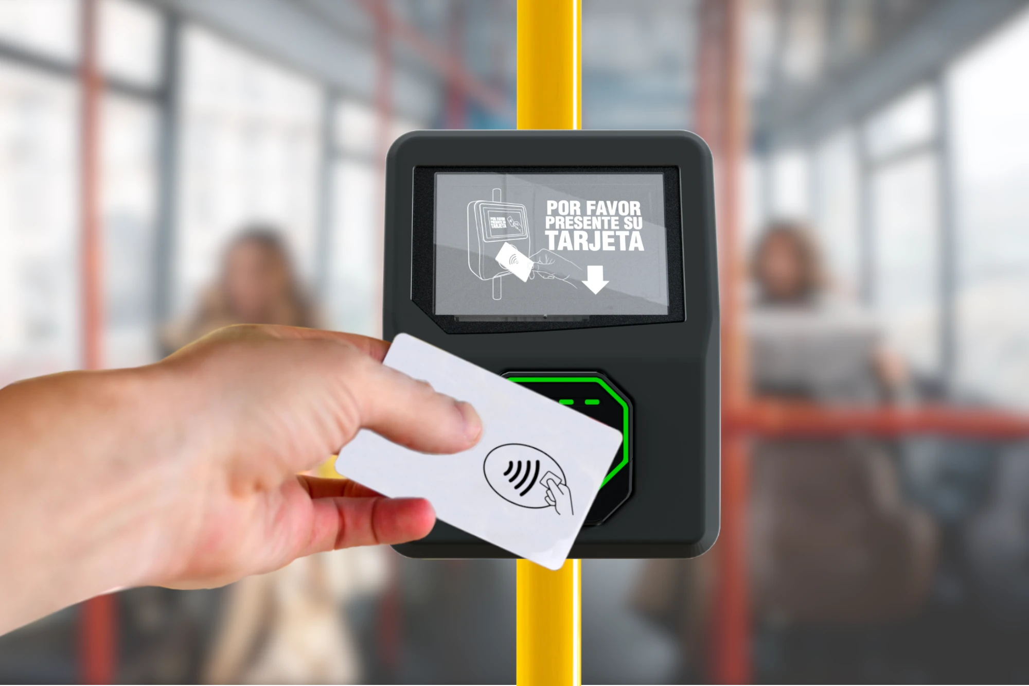 Validador de pagos sin contacto (EMV Contactless), solución moderna y segura para sistemas de recaudo y peaje que agiliza el flujo en transporte público, validador de tarjetas para autobús, validador de tarjetas para control de accesos, accesos controlados con validador de tarjetas para torniquetes barreras de acceso.