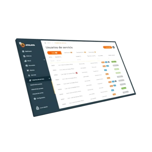Interfaz del Sistema Central Atalaya, software de gestión remota para monitorear en tiempo real las ventas y el estado operativo de los kioscos interactivos de autoservicio en múltiples sucursales