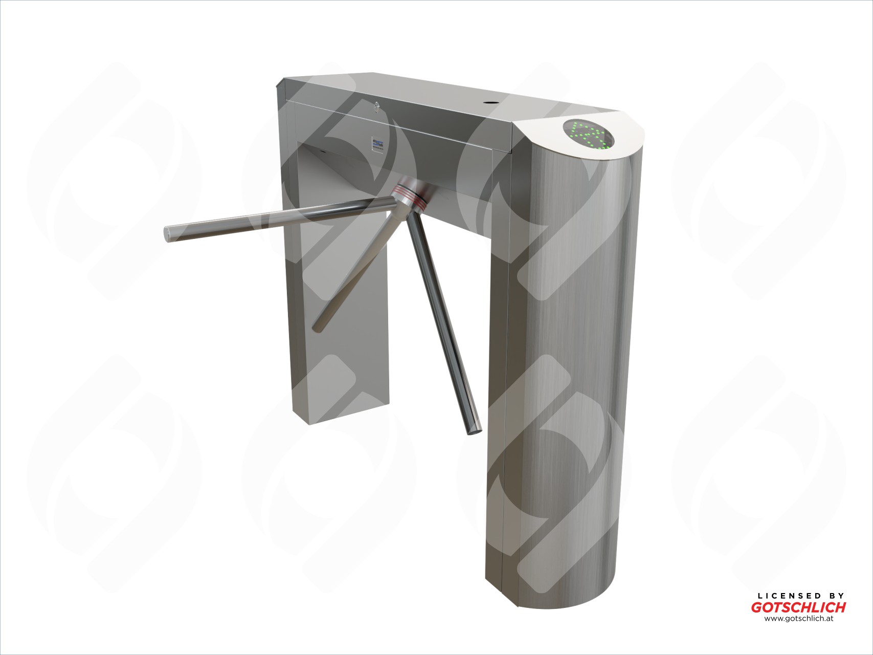 Torniquete de acceso con lector de credenciales, ilustrando la base de cualquier sistema de control.